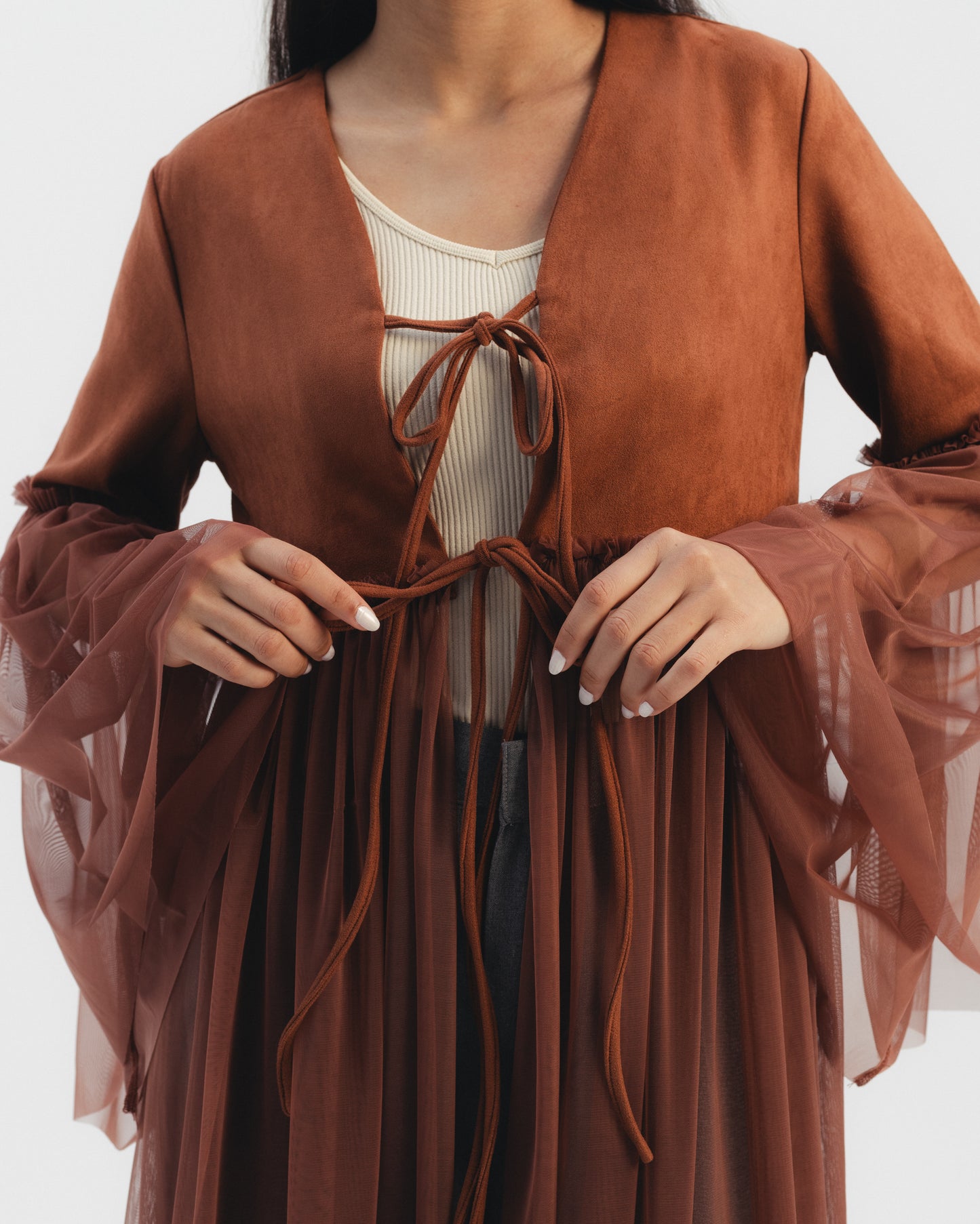 Tulle Overlay Tie Kaftan