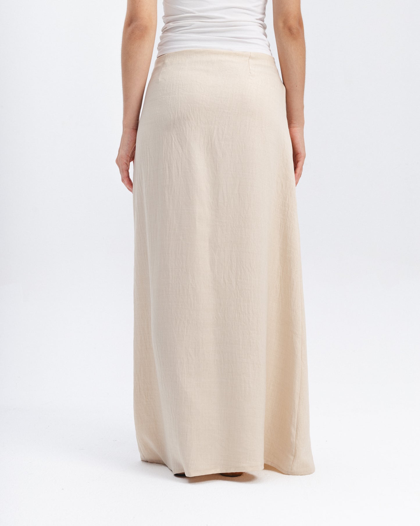 Linen-Blend Maxi Skirt in Beige