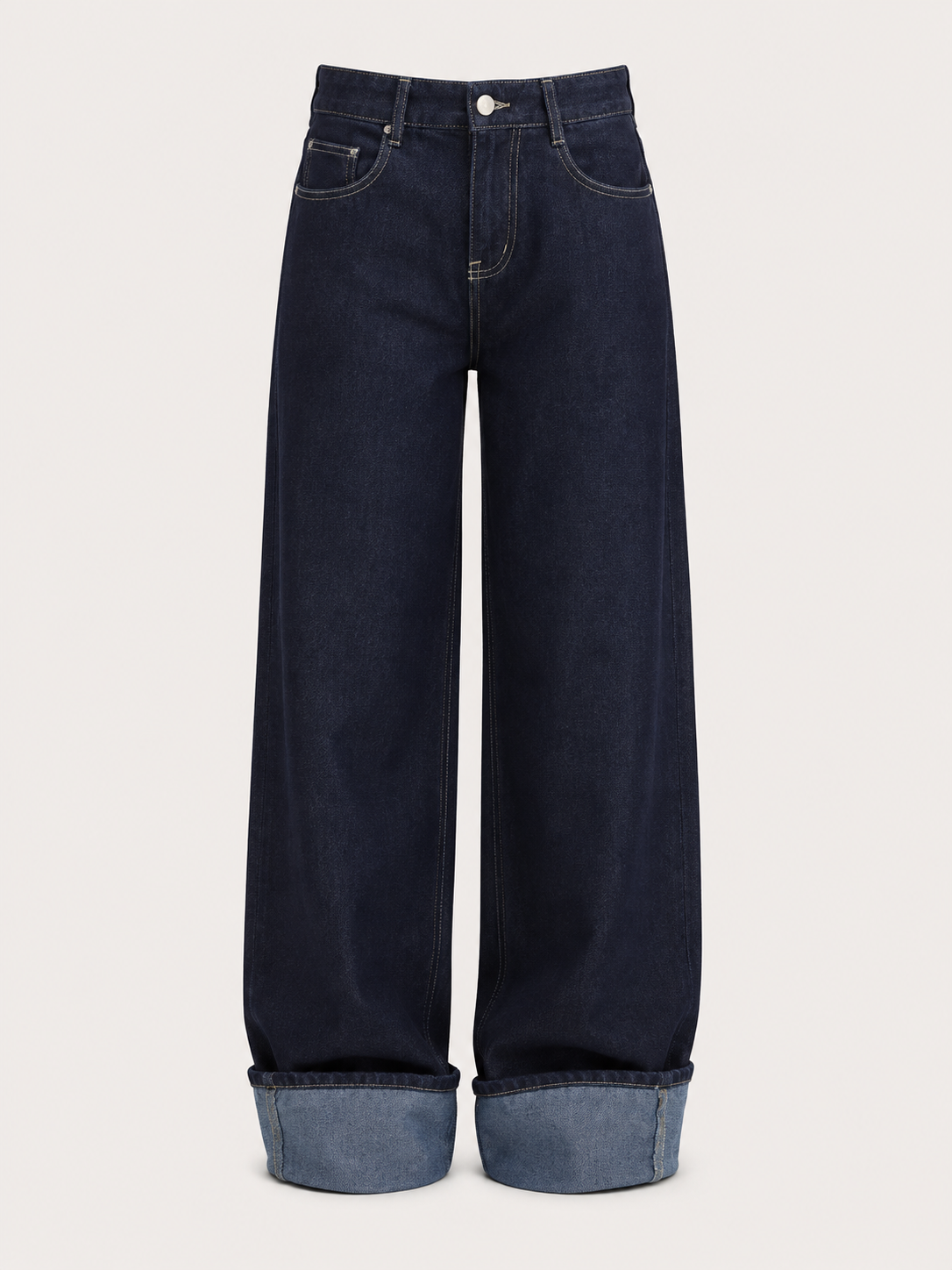 Relaxed Fit Fold-Up Jeans in Navy Blue