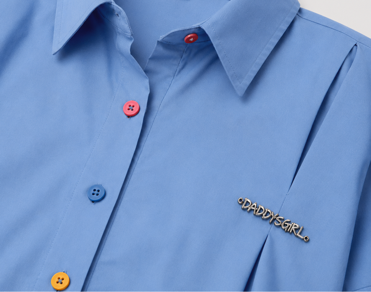 Poplin Shirt with Contrast Buttons in Blue