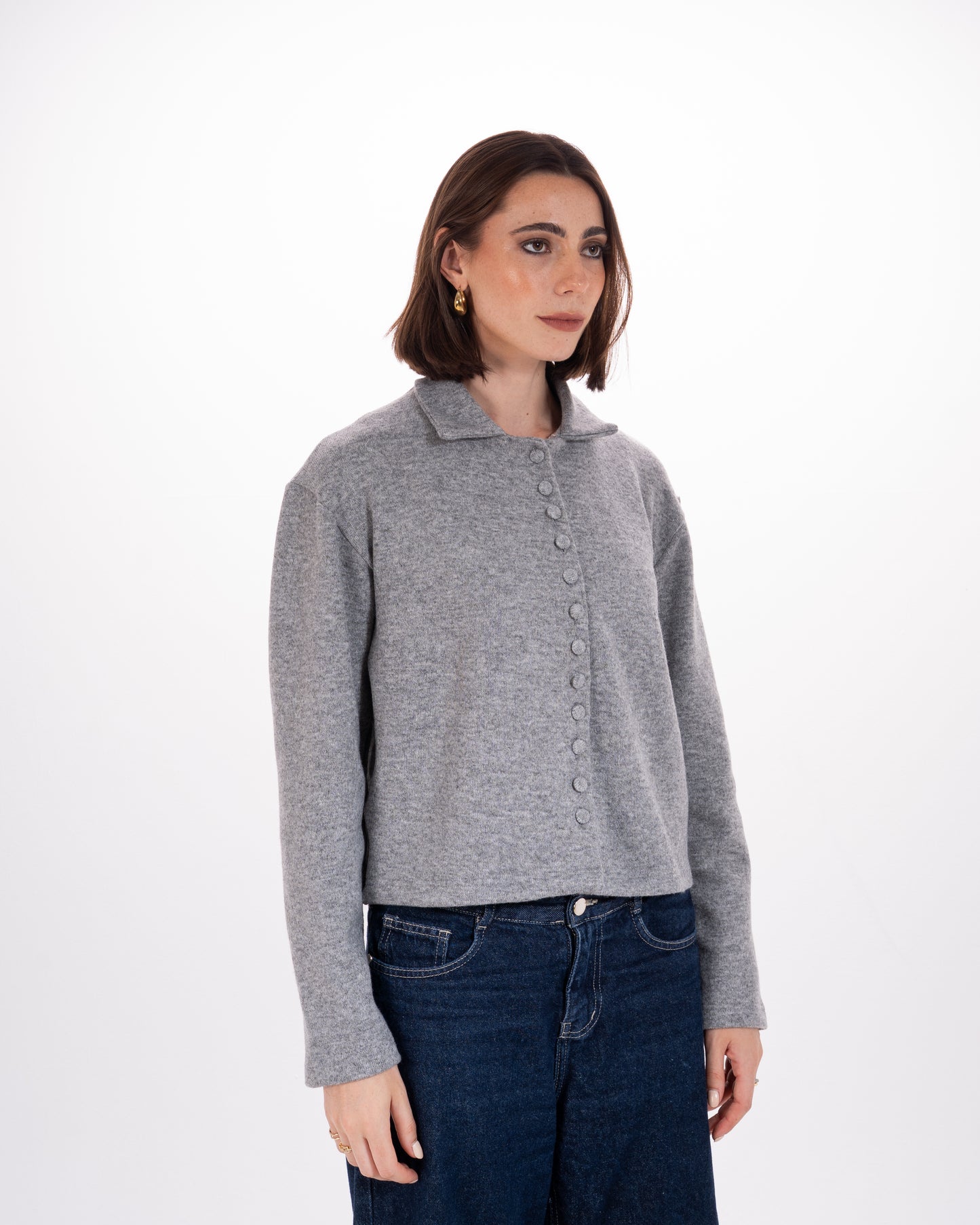 Leopard Print Collar Knit Cardigan in Grey