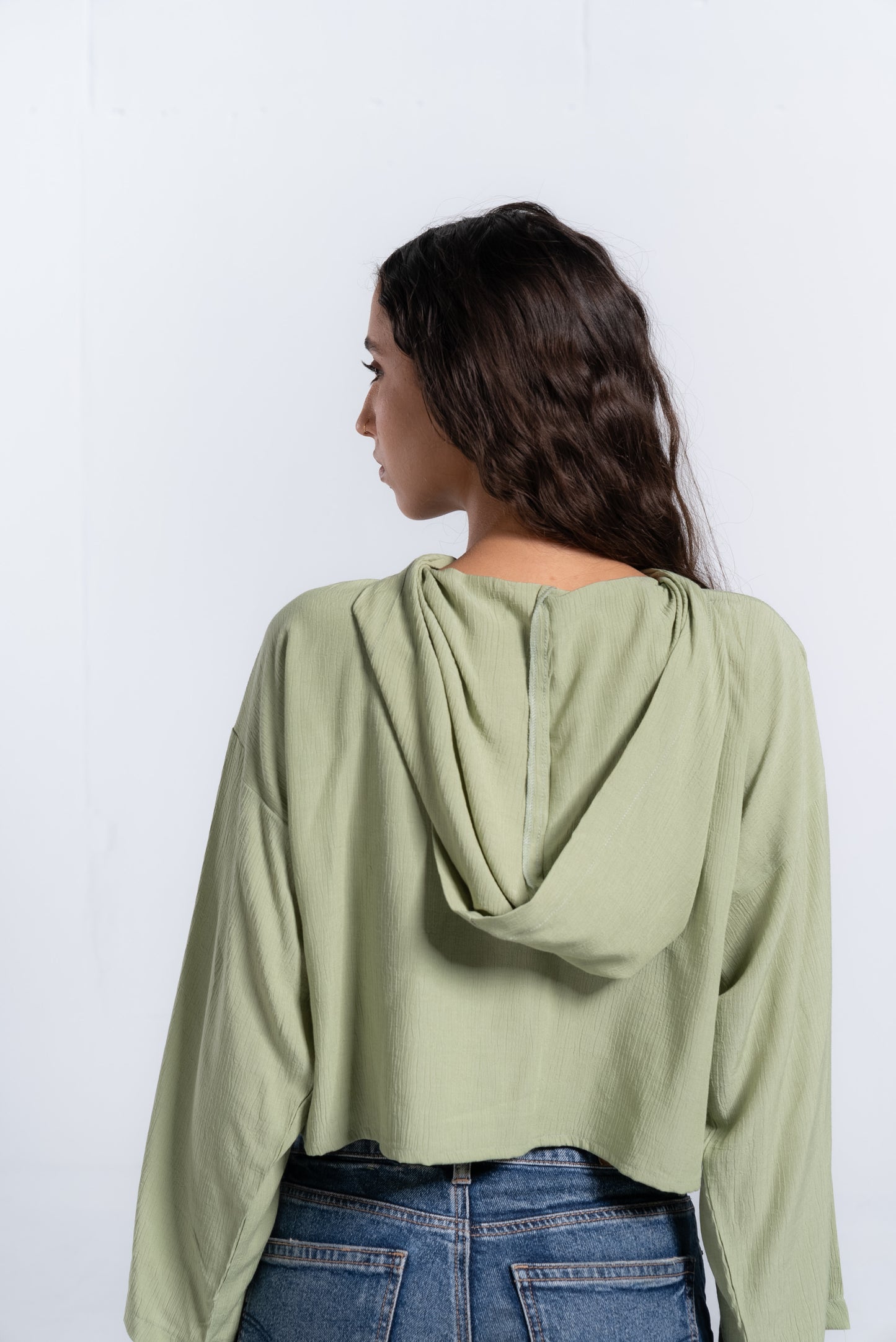 Cropped Green Top with Hood