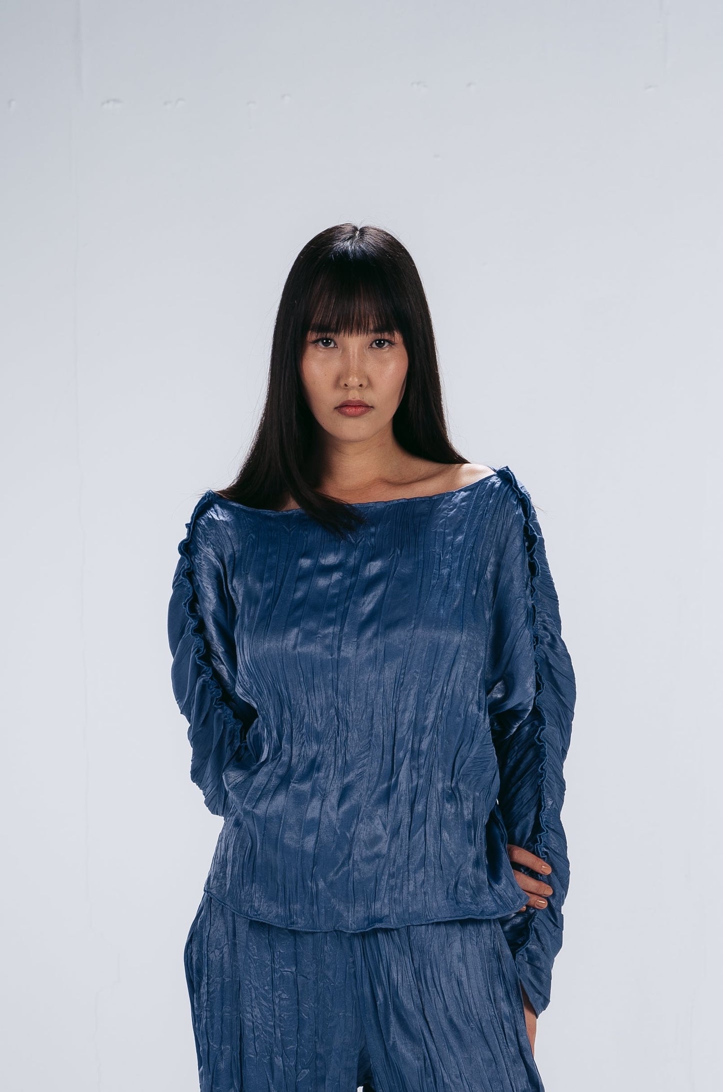 Pleated Top in Navy Blue