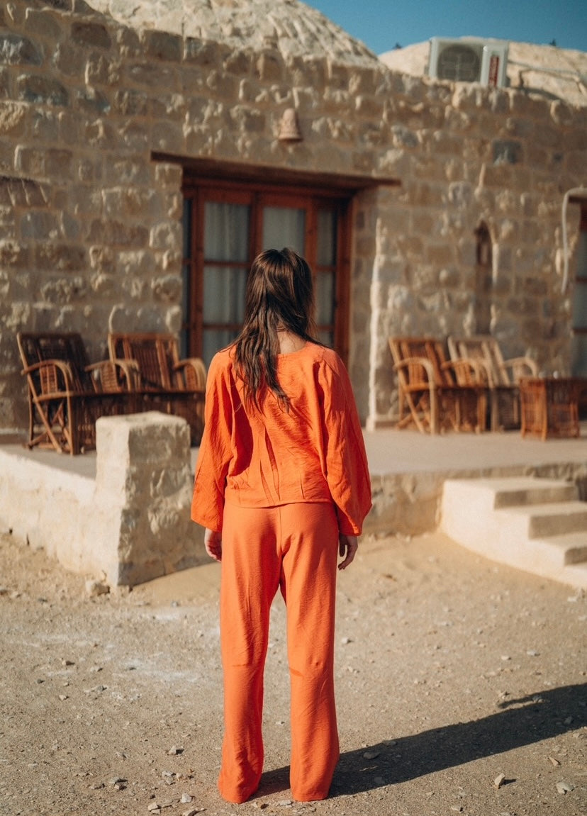 Orange Straight Fit Pants