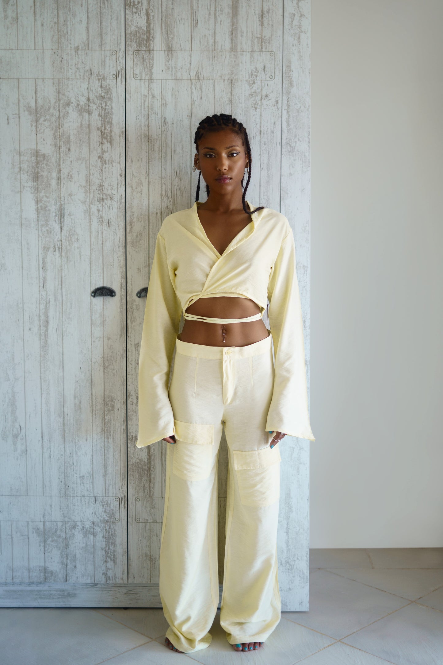 Full-Length Cargo Pants in Yellow