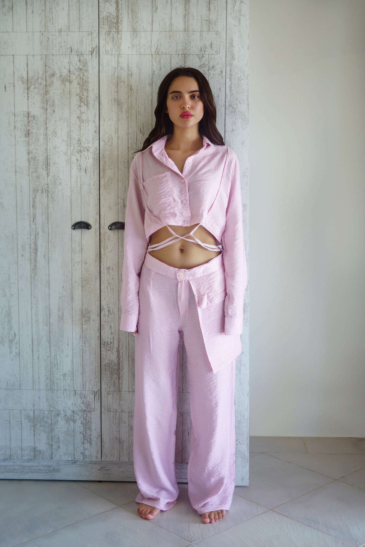 Full-Length Cargo Pants in Pink