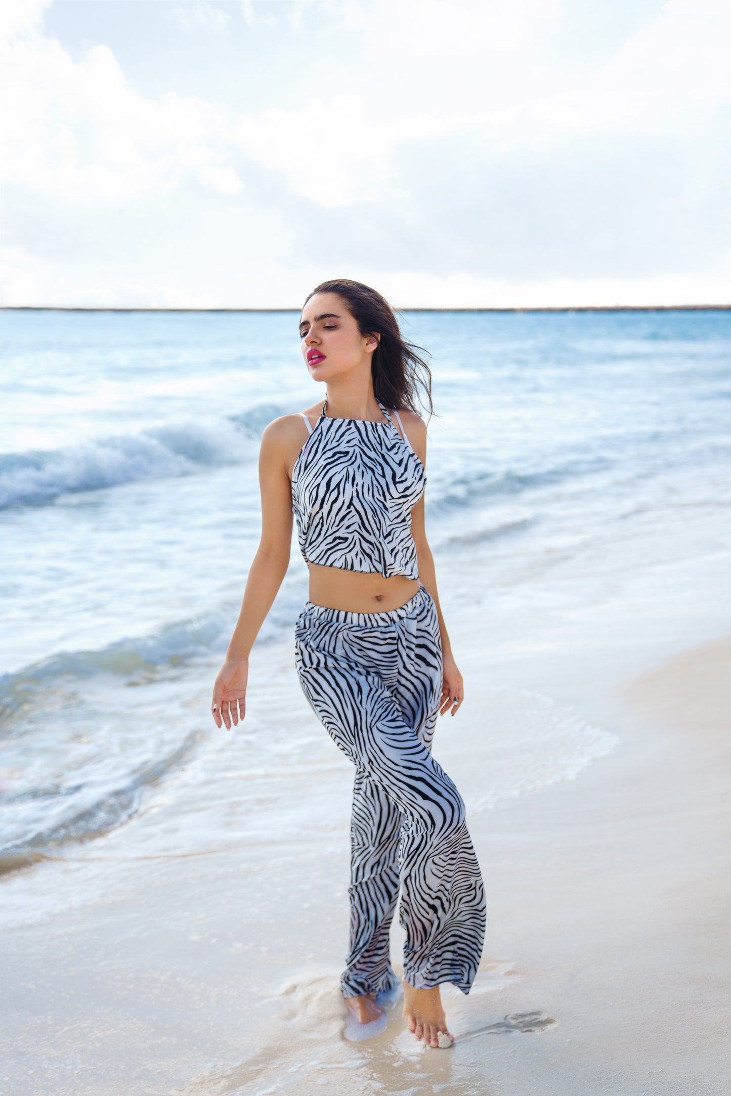 Halter Printed Zebra Top