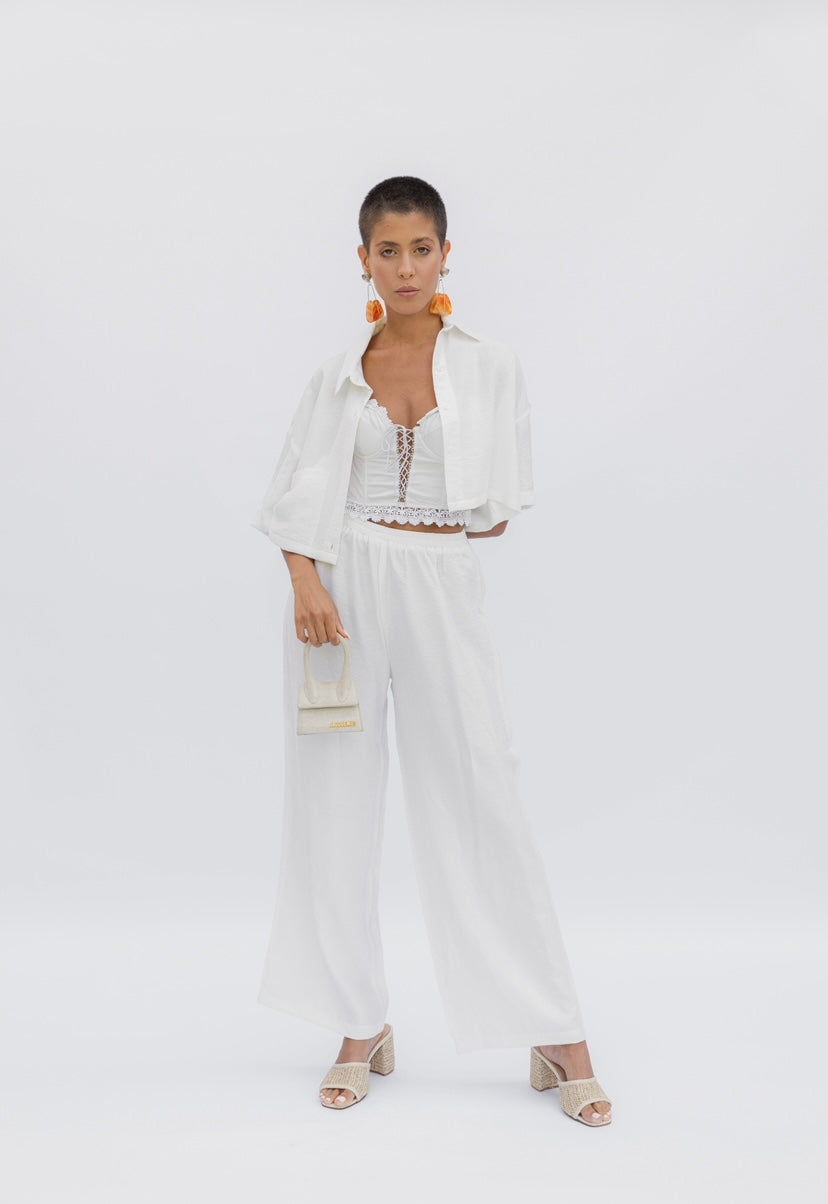 Short-Sleeve Linen Shirt in White