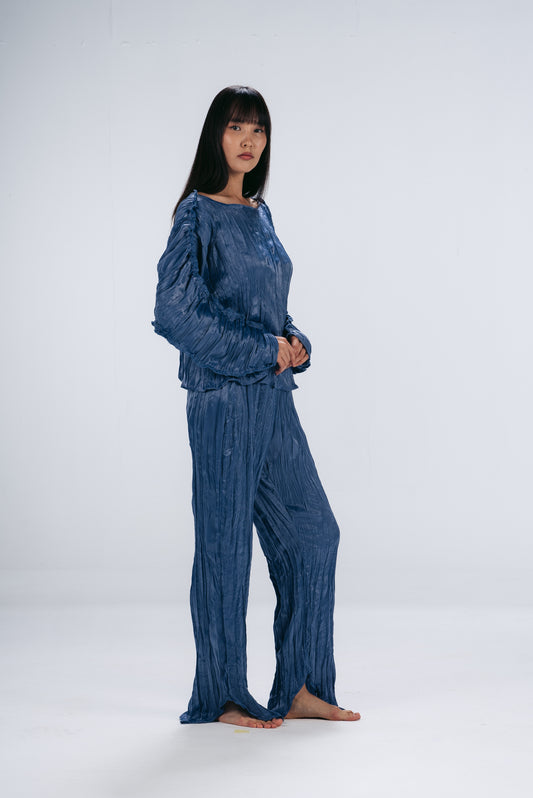 Blue Pleated Pants