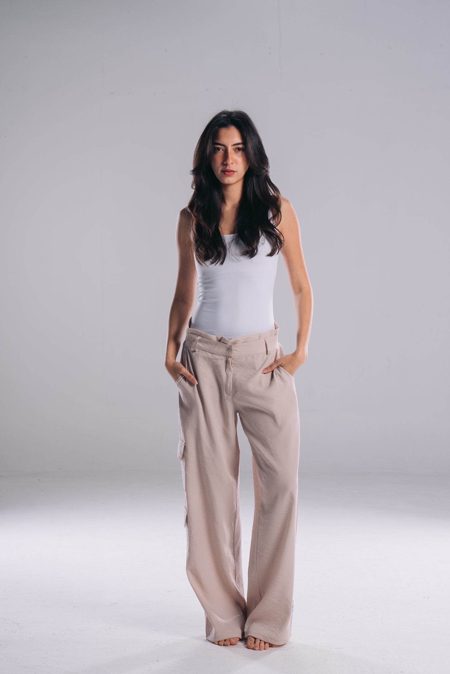 Double Waisted Pants in Beige