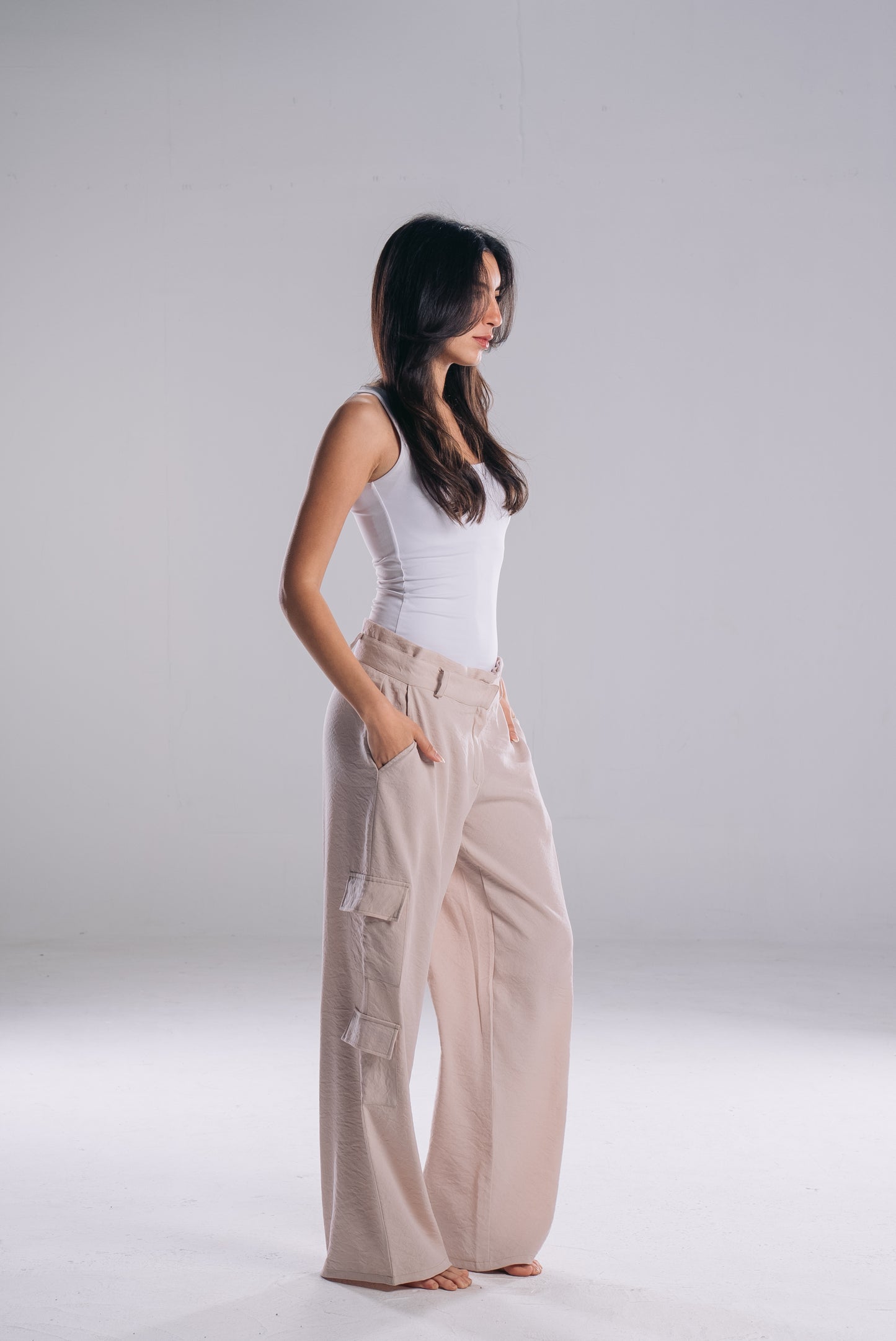 Double Waisted Pants in Beige