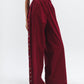 Button Detail Wide-Leg Trousers in Burgundy