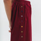 Button Detail Wide-Leg Trousers in Burgundy