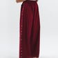 Button Detail Wide-Leg Trousers in Burgundy