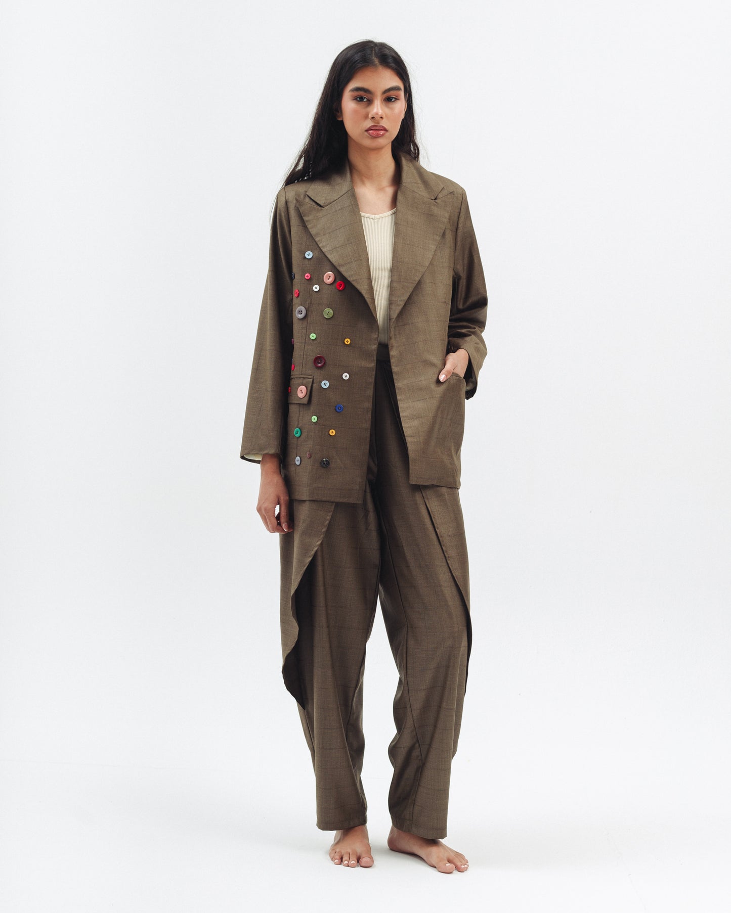 Draped Tailored Trousers in Olive