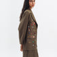 Linen Blend Blazer With Decorative Buttons in Olive