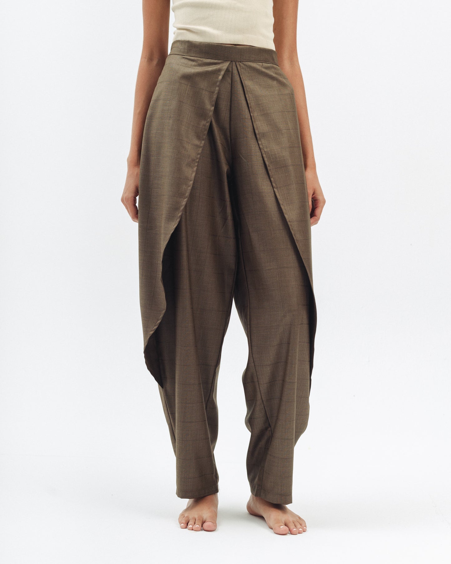 Draped Tailored Trousers in Olive