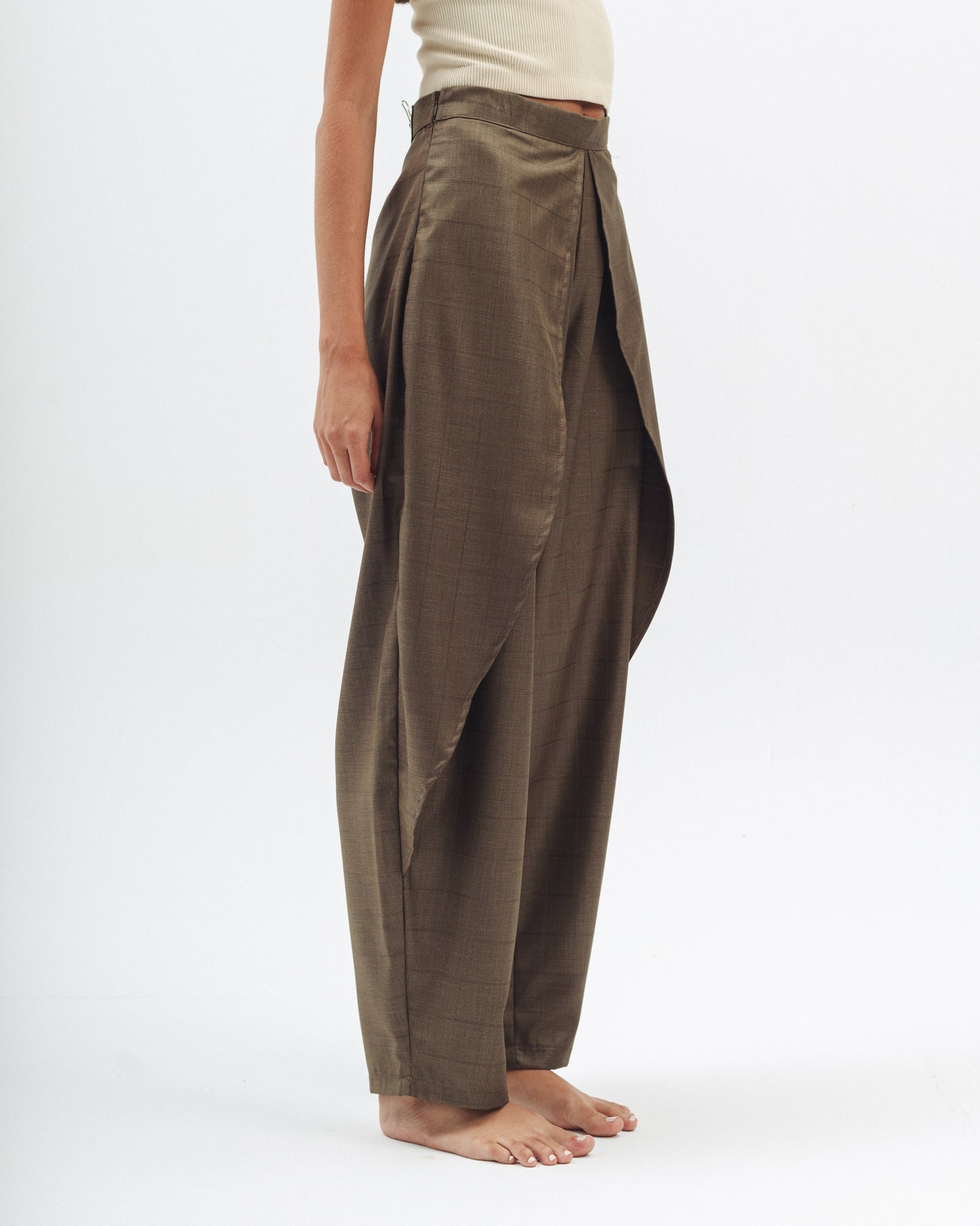 Draped Tailored Trousers in Olive