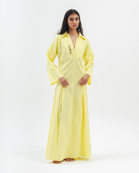 Embroidered Poplin Maxi Dress in Yellow