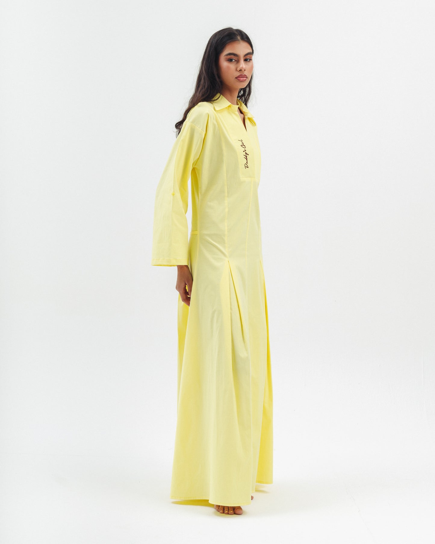 Embroidered Poplin Maxi Dress in Yellow