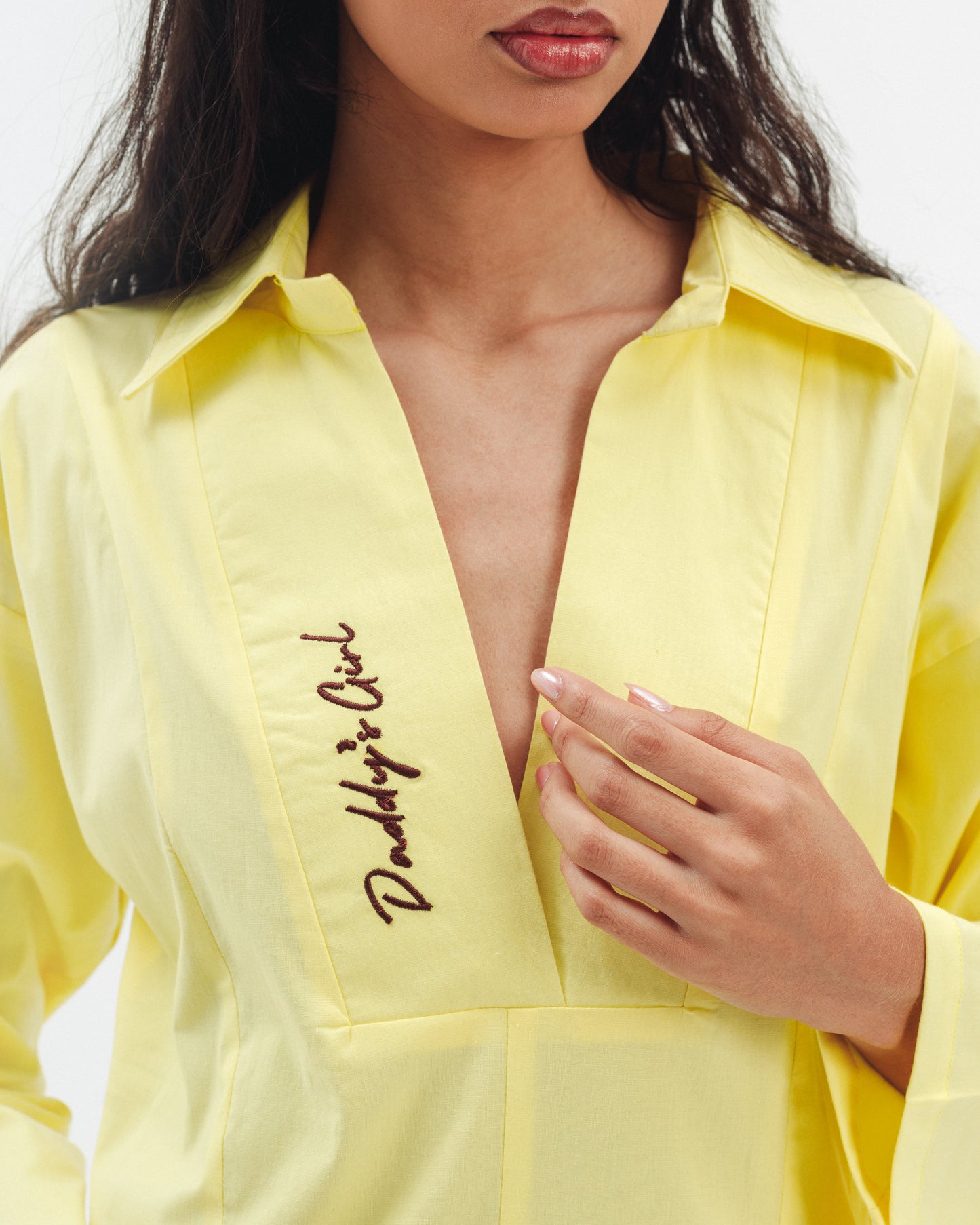 Embroidered Poplin Maxi Dress in Yellow