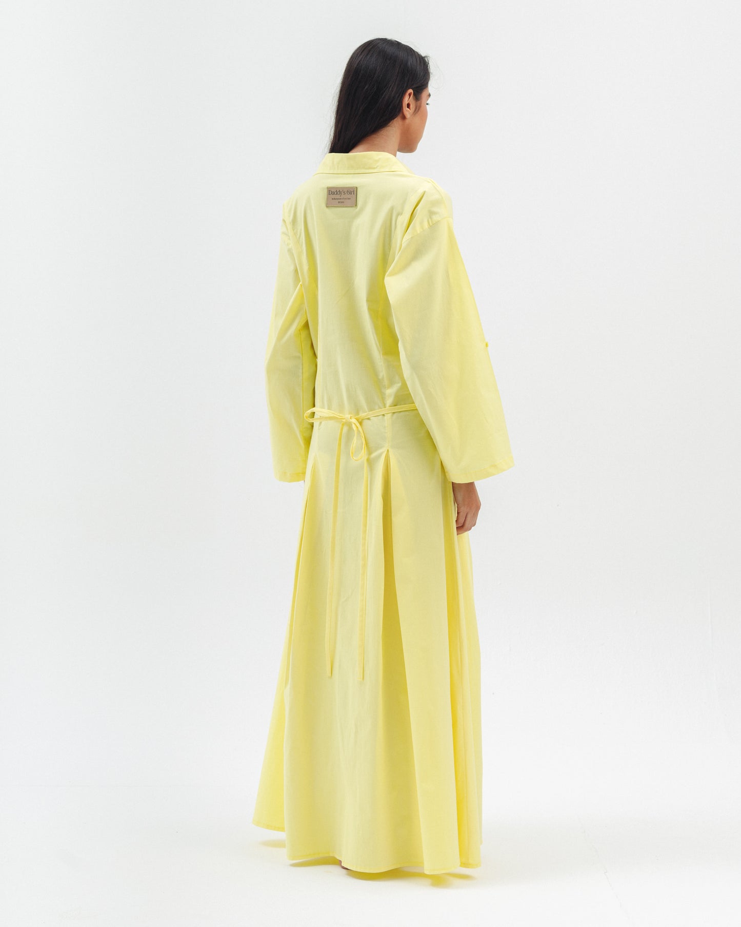 Embroidered Poplin Maxi Dress in Yellow