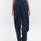 Draped Tailored Trousers in Navy Blue