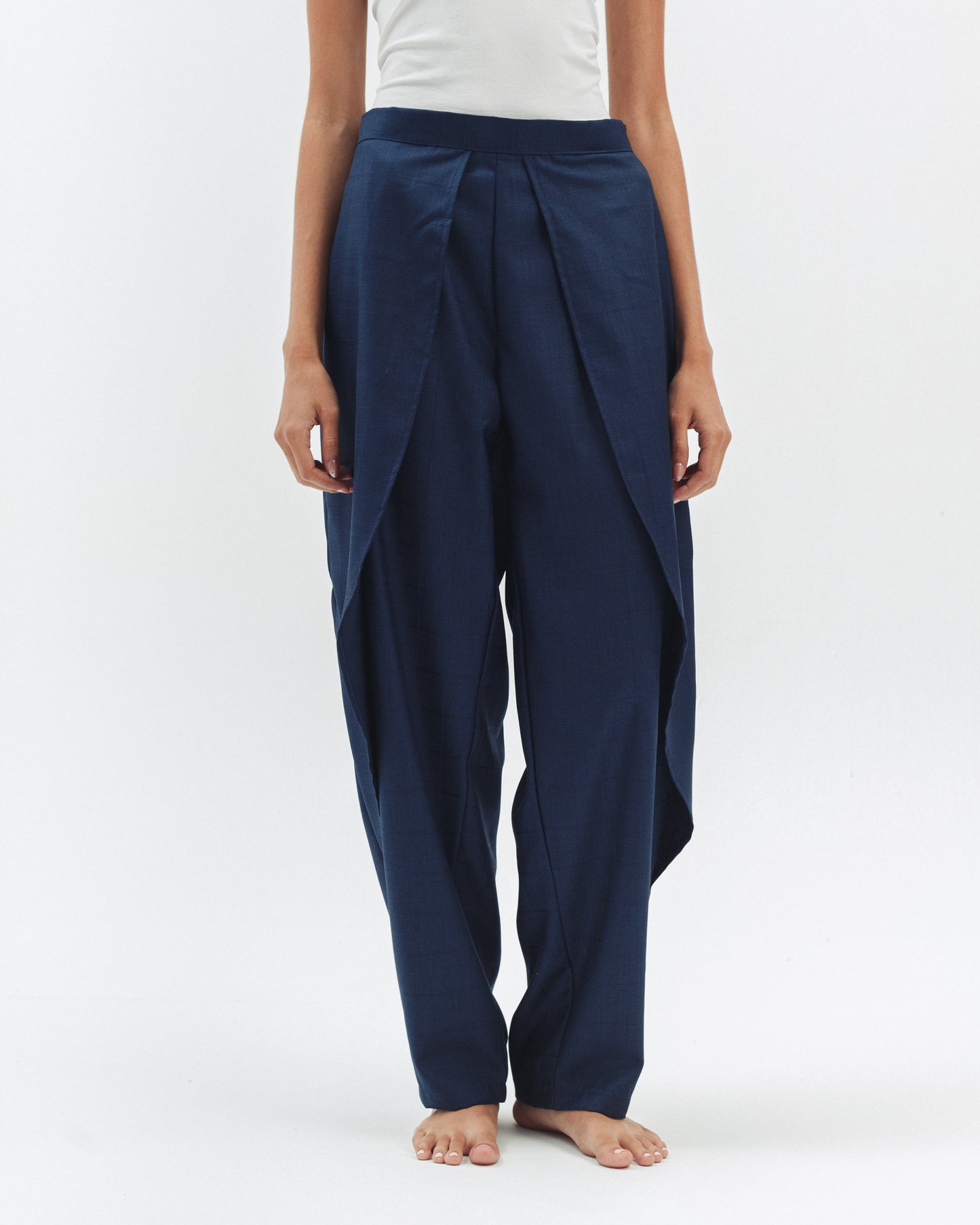Draped Tailored Trousers in Navy Blue