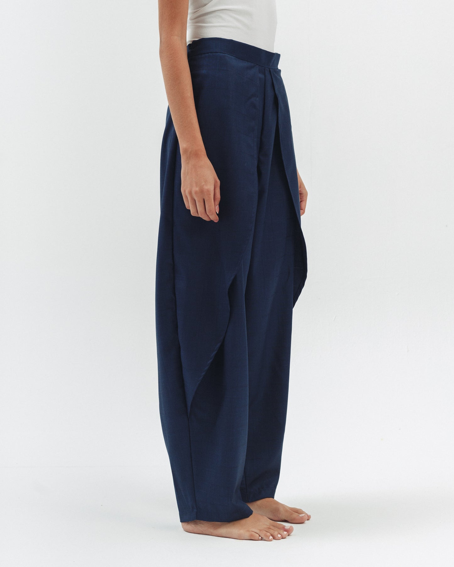 Draped Tailored Trousers in Navy Blue