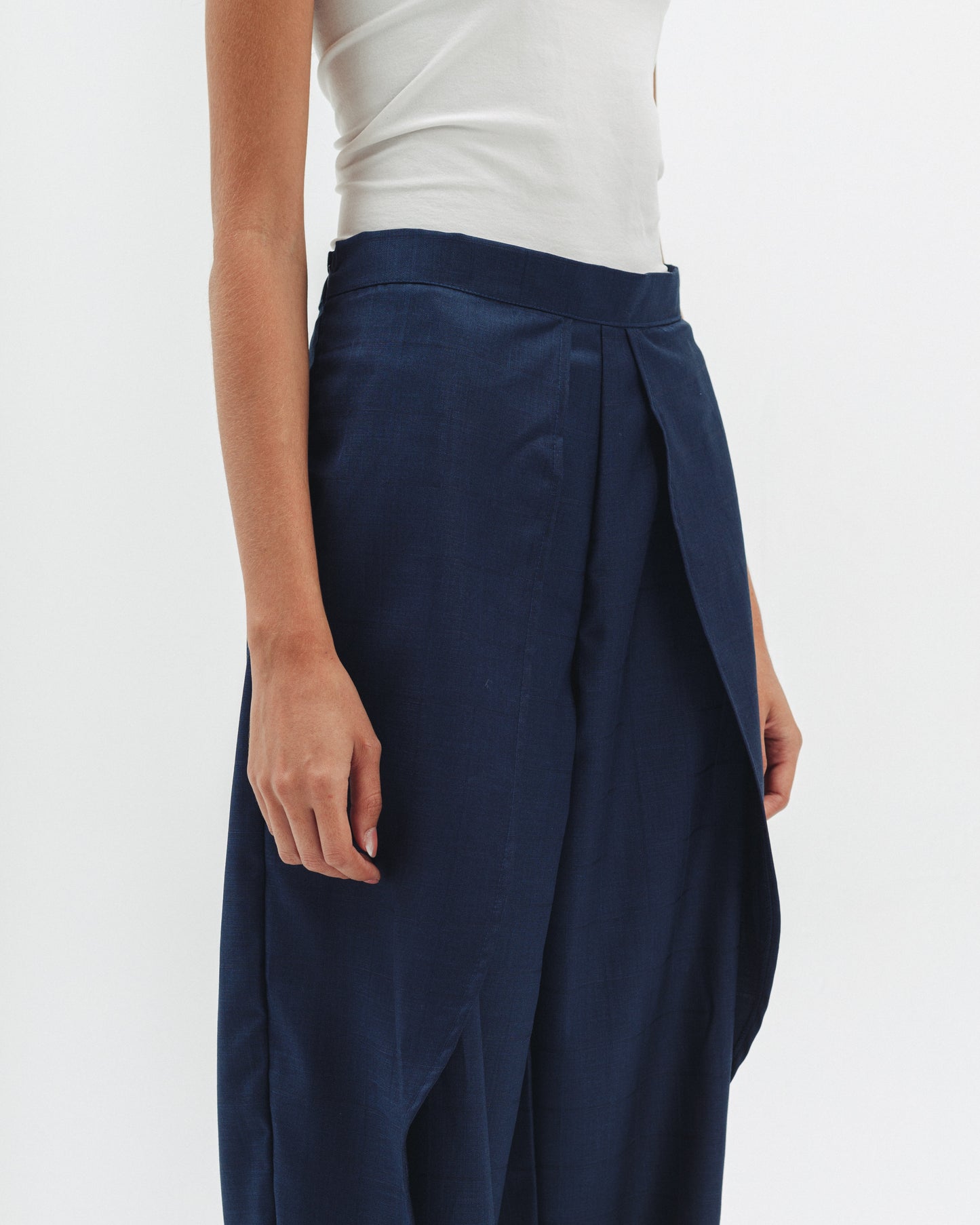 Draped Tailored Trousers in Navy Blue
