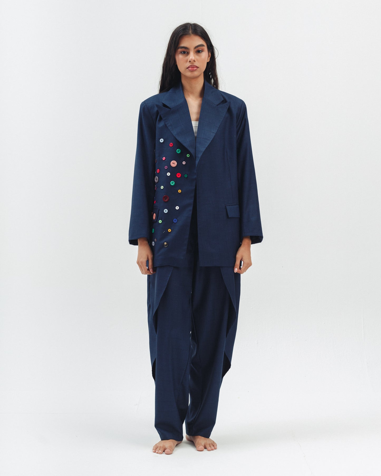 Draped Tailored Trousers in Navy Blue