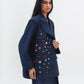 Linen Blend Blazer With Decorative Buttons in Navy Blue