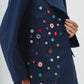 Linen Blend Blazer With Decorative Buttons in Navy Blue