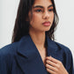 Linen Blend Blazer With Decorative Buttons in Navy Blue