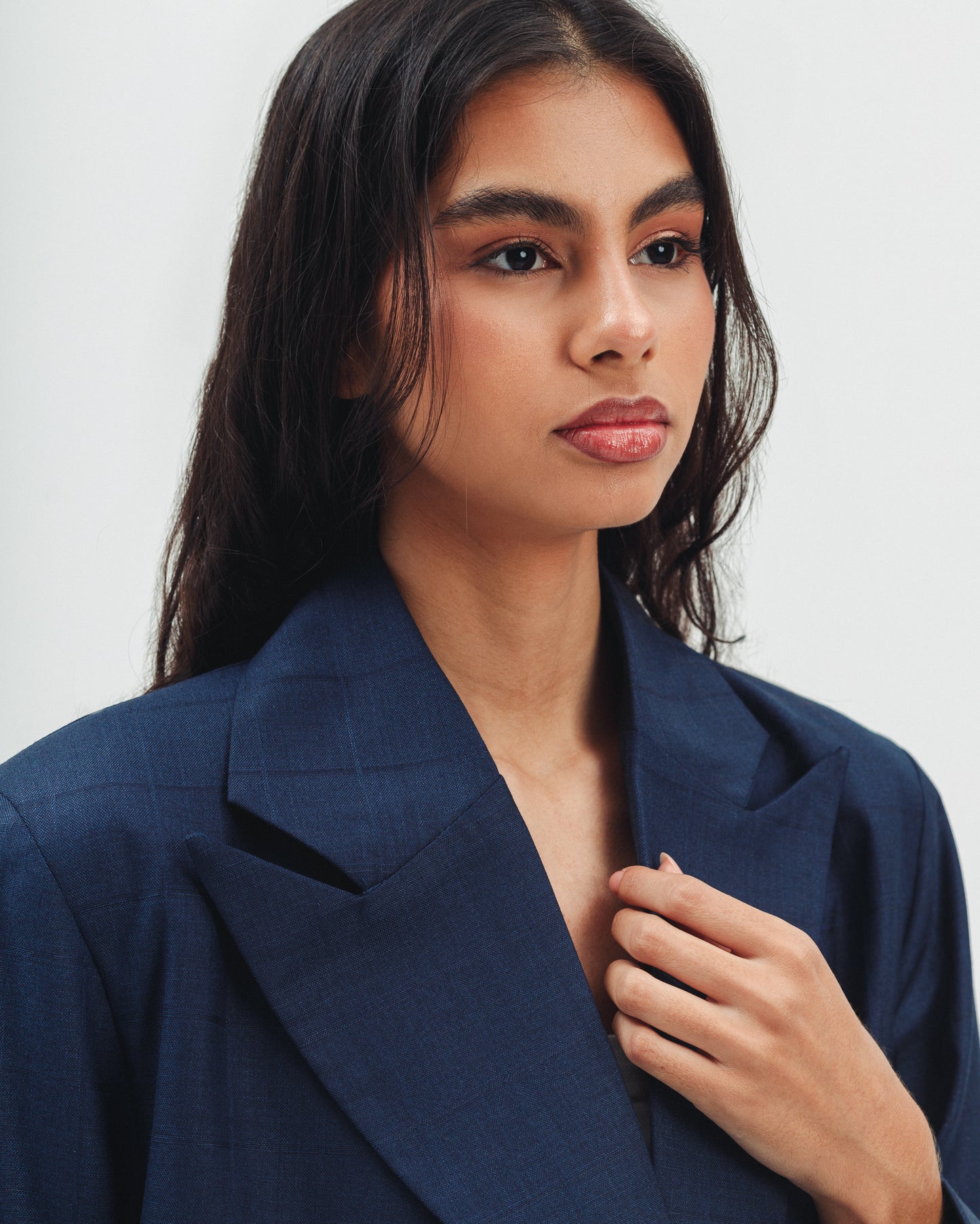 Linen Blend Blazer With Decorative Buttons in Navy Blue