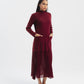 High Neck Knit Dress with Pleated Hem