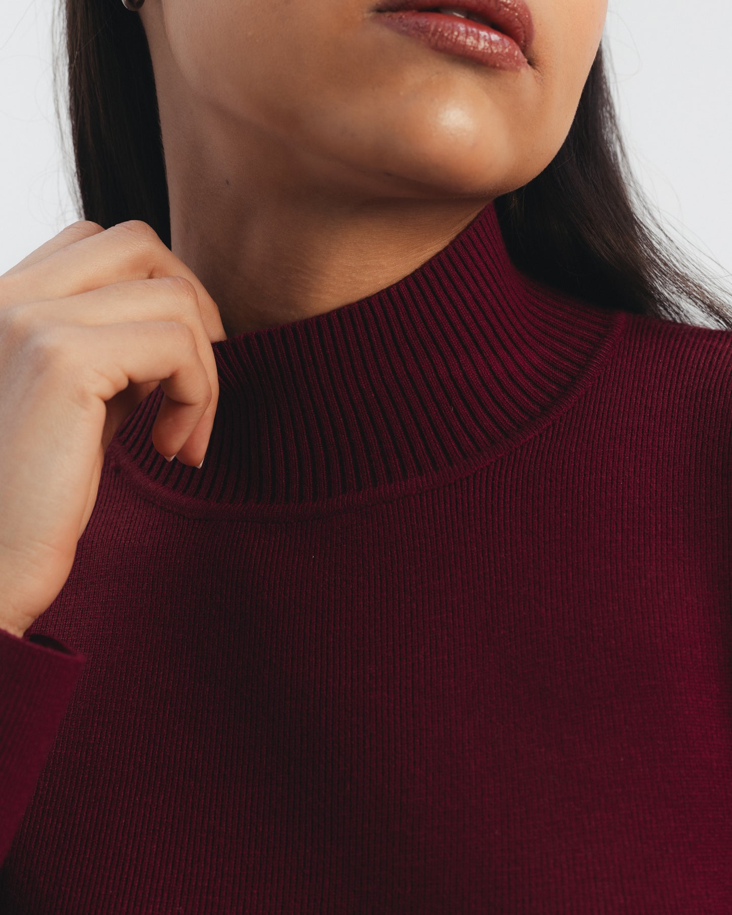 High Neck Knit Dress with Pleated Hem