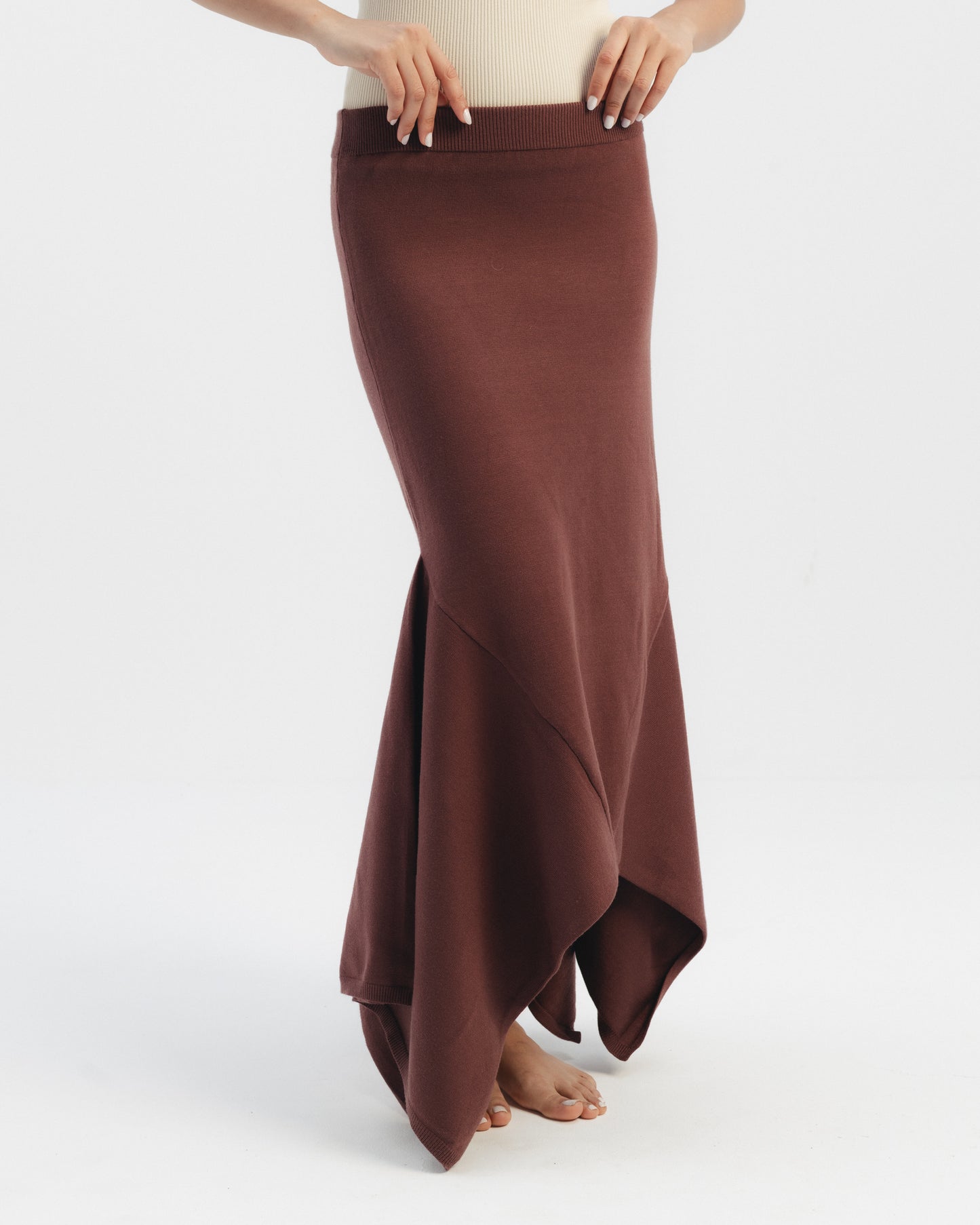 Asymmetric Knit Maxi Skirt