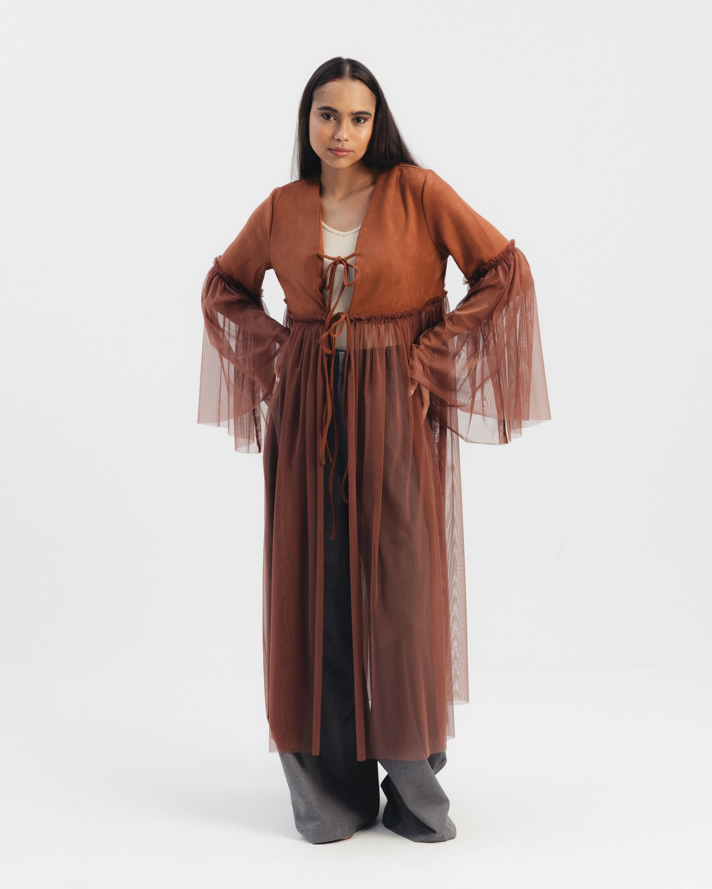 Tulle Overlay Tie Kaftan