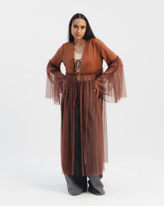 Tulle Overlay Tie Kaftan