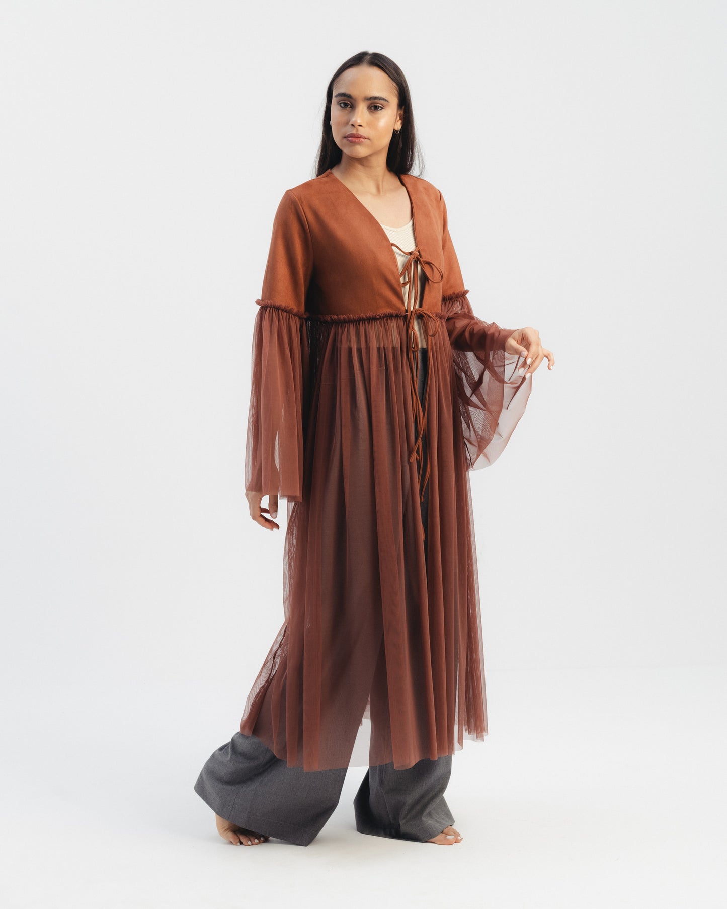 Tulle Overlay Tie Kaftan