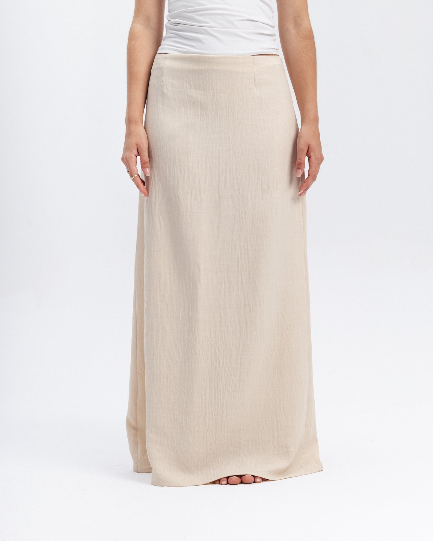 Linen-Blend Maxi Skirt in Beige