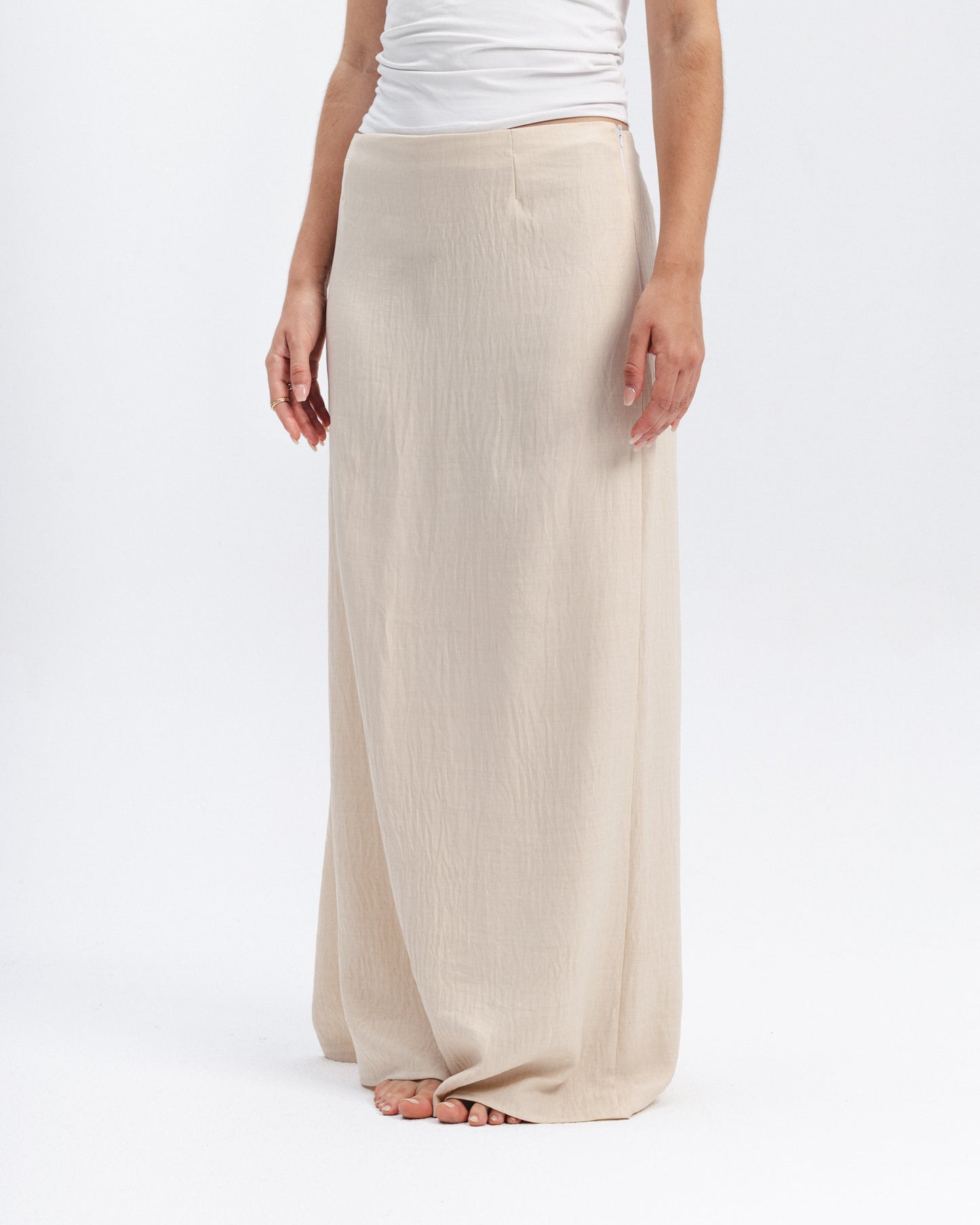 Linen-Blend Maxi Skirt in Beige