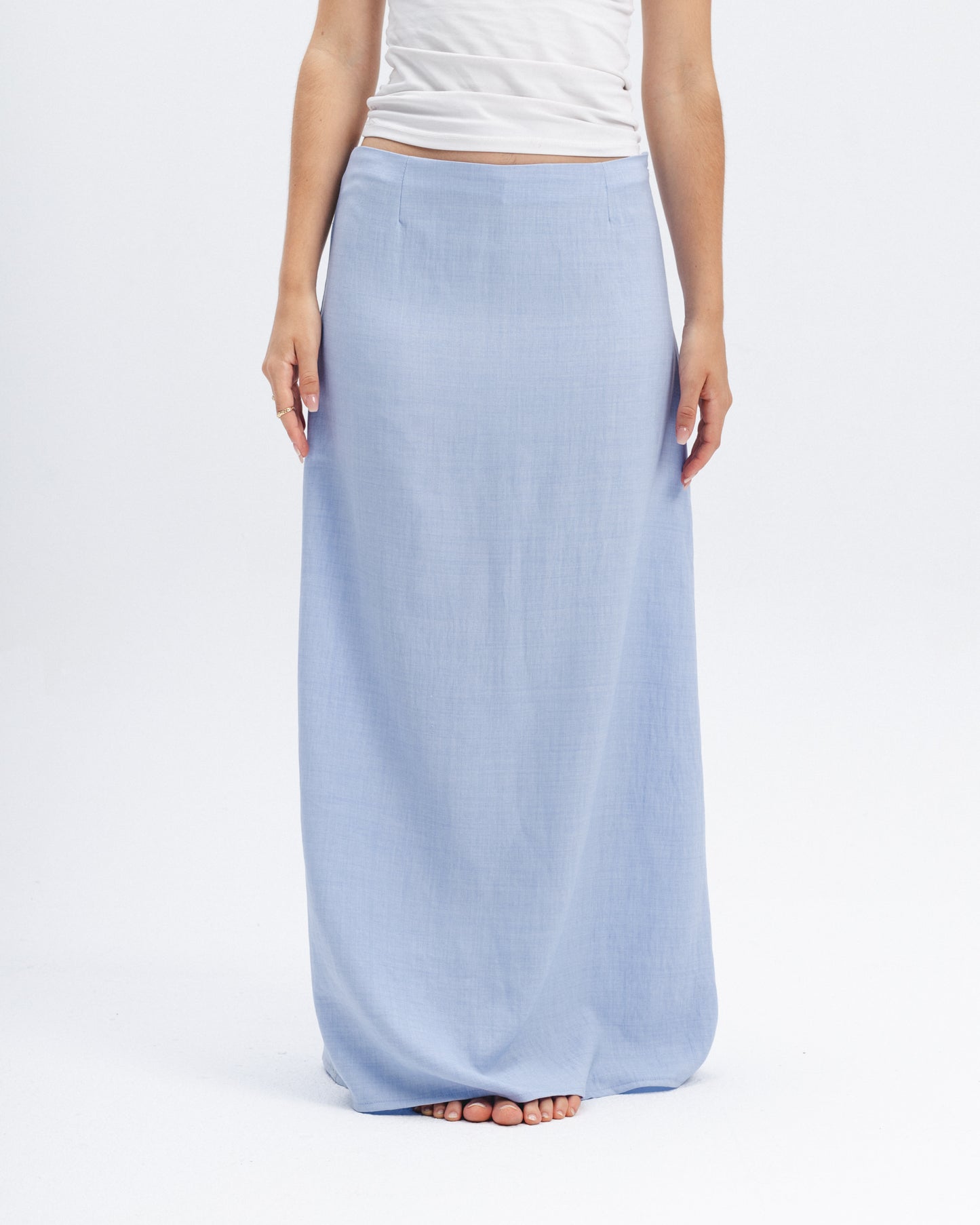 Linen-Blend Maxi Skirt in Baby Blue