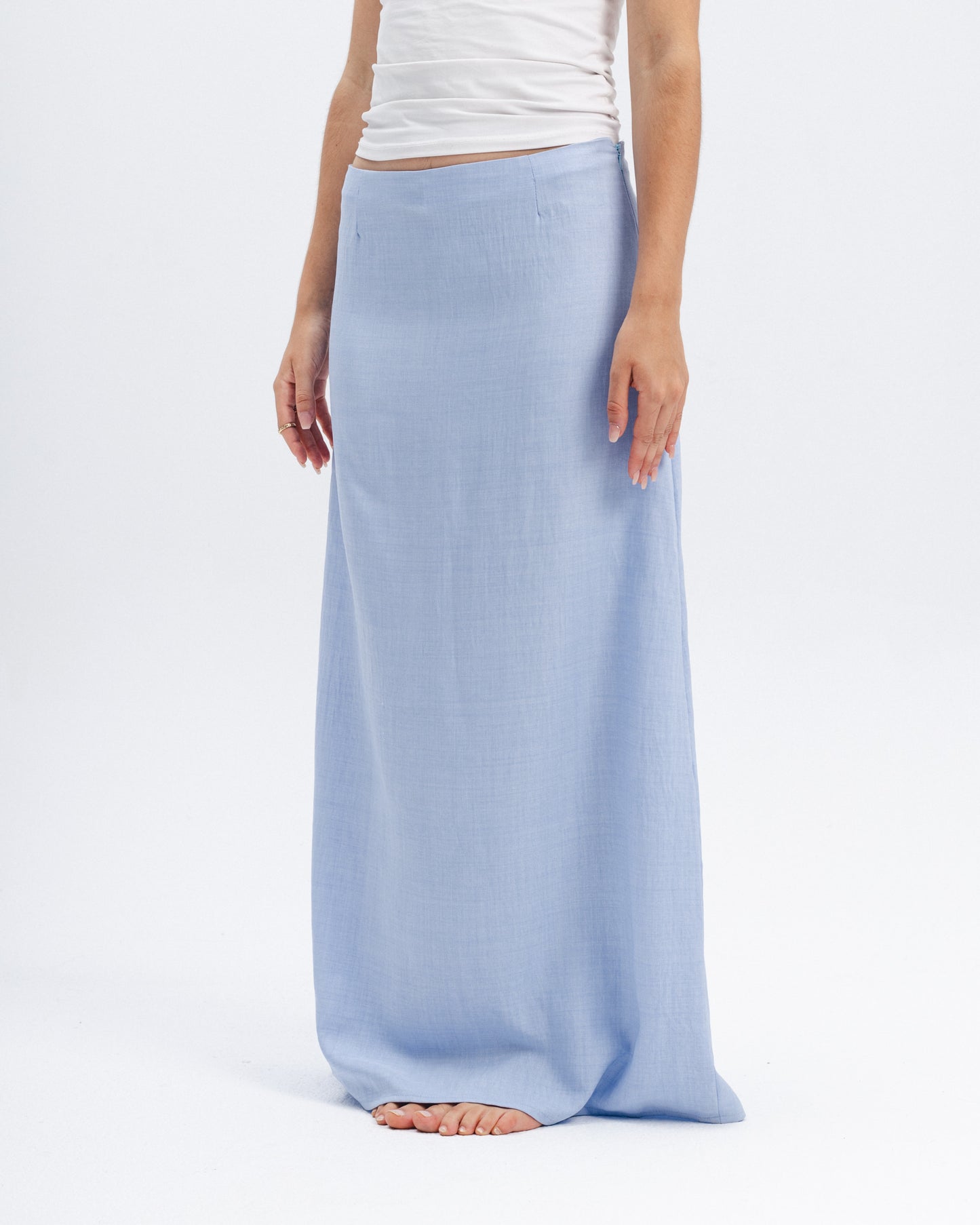 Linen-Blend Maxi Skirt in Baby Blue