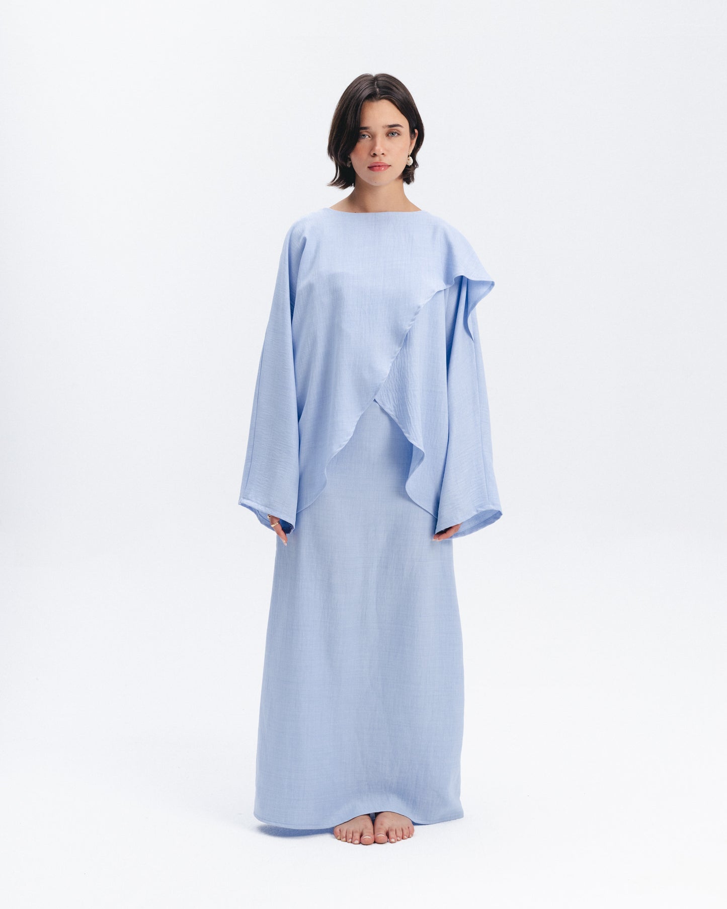 Linen-Blend Maxi Skirt in Baby Blue