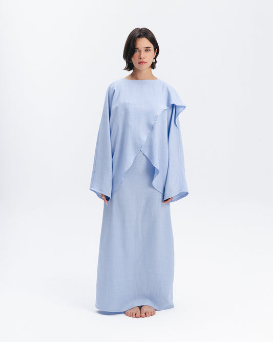 Linen-Blend Maxi Skirt in Baby Blue