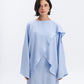 Asymmetric Linen-Blend Top in Baby Blue