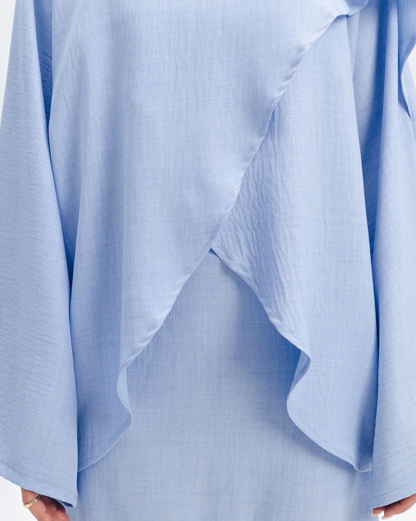 Asymmetric Linen-Blend Top in Baby Blue