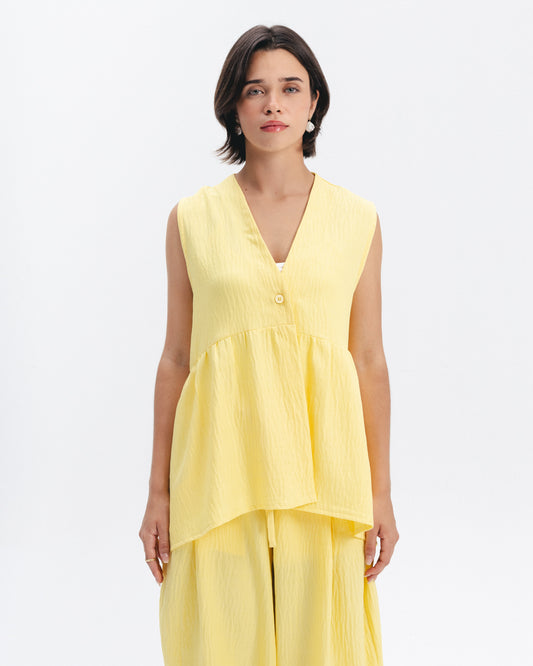 Sleeveless Linen-Blend Top in Yellow